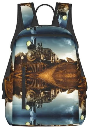 HAHAFU Rucksack für Bahn- und Eisenbahn, für Damen und Herren, Schule, Reisen, Laptop-Rucksäcke, 37,8 cm, leichter bedruckter Polyester-Rucksack, Schwarz , One size