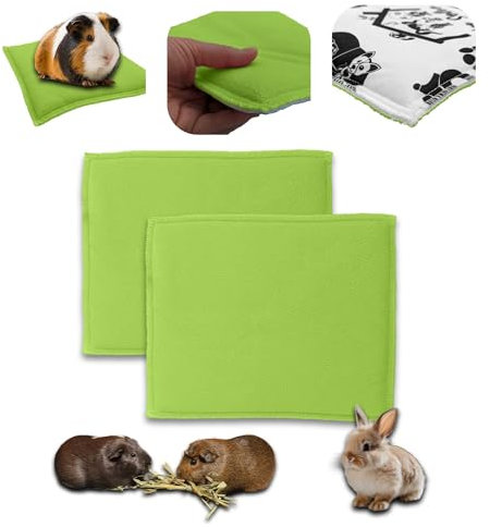 NEO SOLVO 2 Stück - Dickes Fleece Kissen für Meerschweinchen und Kaninchen - Schwamm-Effekt, saugfähig, Fleece-Seite - 30 cm x 26 cm - Grün