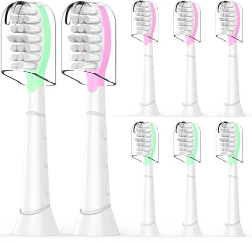 8er Ersatzbürsten Kompatibel mit Philips Sonicare für Kinder Zahnbürste, ab 7+ Jahre, für Kids Ersatz-Zahnbürsten Aufsteckbürsten Rosa/Grün