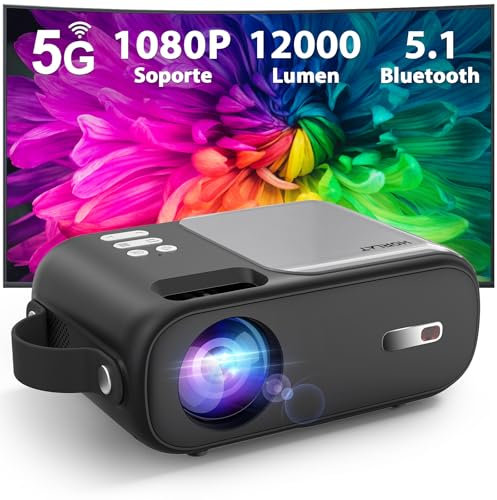 Mini Proyector Portátil WiFi 5G y Bluetooth - 12000 Lumen, Control Remoto del Proyector de Vídeo de Cine En Casa, Compatible con Teléfonos Móviles/Pc /Ps5/Usb/Hdmi/AV, Muy Adecuado para Estudiantes