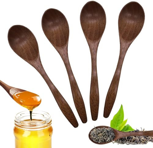Cucharas de Madera 4 uds, Cucharas Madera Pequeñas Natural, Hechas a Mano para Miel, Café, té, Accesorios de Cocina