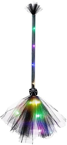 Escoba de bruja iluminada con luces LED, accesorios de disfraz para Halloween, escoba de bruja iluminada