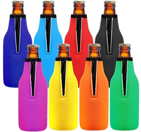 Fundas Enfriadoras de Botellas, Set de 8 Enfriador de Botellas de 330 ml, Refrigeradores de Botella con Cremallera, Enfriadores de Botellas para Botellas de Cerveza, Bebidas