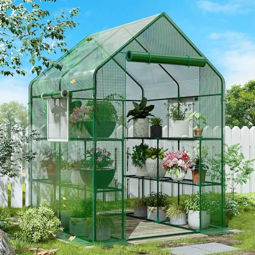 SPECILITE Begehbares Gewächshaus, 142 x 142 x 190 cm, Robustes kleines Pflanzenhaus mit Dicker PE-Abdeckung und Stahlrahmen, für Garten, Außen, Innenbereich, Grün