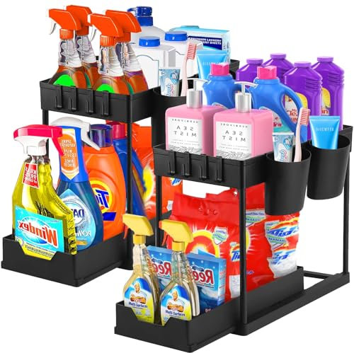 Rangement Sous Evier 2 Niveaux Organisateur Sous Evier Tiroir Coulissant à Extraction Rangement Sous Evier Cuisine Rangement Et Organisation De Cuisine Organisateur Sous Évier Multifonctionnelle Noir