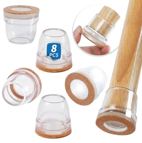 Ezprotekt Chair Leg Covers, 8 PCS 1 Transparent Silicone Chair Leg Floor Protectors with Wrapped Felt, Rubber Chair Leg Caps, Furniture Feet Protectors Pads, No Noise No Scratches