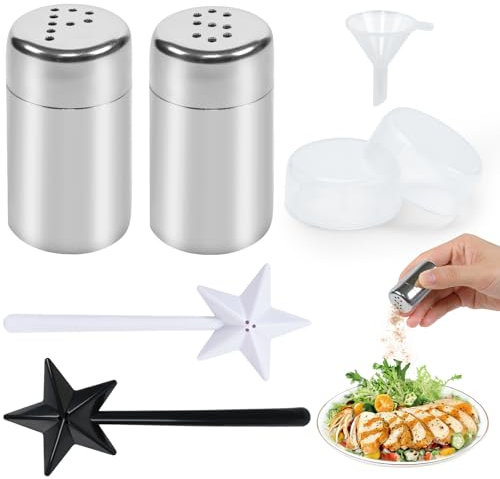 HavaCue Salière et Poivrière et Baguette Magique Sel et Poivre, Pot a Sel Portable en Acier Inoxydable, Mini Salières avec Couvercle, Shakers Salière pour Les Grillades en Plein Air et Les Restaurant
