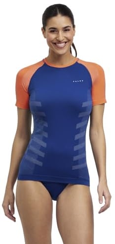 FALKE Damen Baselayer-Shirt Warm Round Neck W S/s Ts Funktionsmaterial schnelltrocknend 1 Stück, Blau Blue Pond 6598 Trend, L