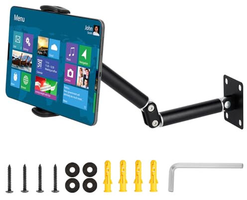 NZZVNZ Support Mural Extensible en Aluminium, Support Rotatif à 360°, Réglable et Pliable pour Tablettes 4.7 à 12.9 Pouces