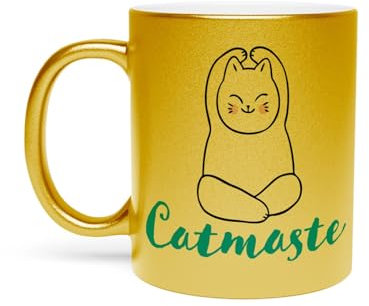 Fabulous Catmaste Namaste Cat Pets Yoga Becher aus verchromter Keramik, 325 ml