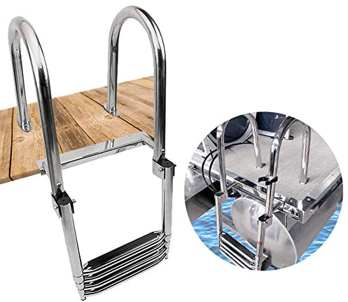 4 Stufen Teleskopierbare Fallleiter Marine Bootsleiter Edelstahl Dock Leiter Rutsche unter Plattformmontage Einstiegsleiter mit Befestigungsschrauben & Halteseil