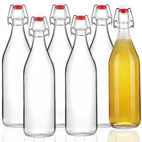 NBBENG Swing Top Glass Bottles With Lids, 6pc 500ml Clear Glass Beer Bottles For Beverages, Oil, Vinegar, Beer, Water, Soda, Second Fermentation