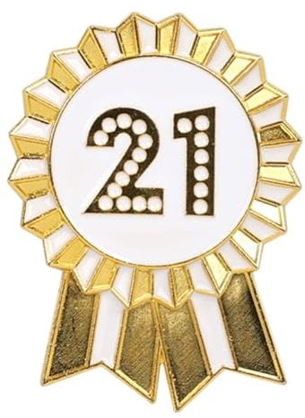 Talking Tables „Happy Birthday“-Anstecker gold- und weiß emaillierte Metallrosette wiederverwendbar Zubehör für Mädchen Erwachsene Kinder 21 Partyzubehör Meilenstein Jubiläum 4,5 cm Durchmesser