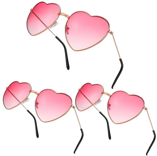 3 Paires Lunettes Coeur,Lunettes Parti de Soleil Hippie,Lunettes de Soleil en Forme de Coeur, Lunettes de Soleil Coeur Rose, Lunettes de Soleil Transparentes pour été Party Cosplay de Fête Noël