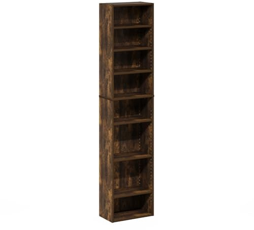 Furinno Indo DVD Shelf, 8-Tier CD Rack, Media Shelf with Adjustable Shelves, DVD Storage Cabinets for CD Blueray Game Disc, Easy Assembly, for Living Room, Home Office, Amber Pine