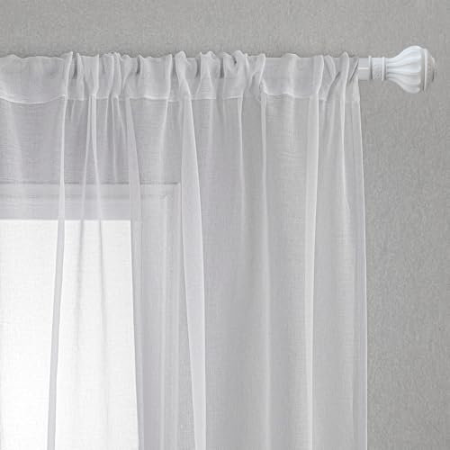 MYSKY HOME Vorhang Weiß Transparent 2er Set Voile Gardinen mit Stangentasche Kinderzimmer Gardine Modern Dekoschal für Wohnzimmer Schlafzimmer, Weiss, H 245 x B 140 cm.