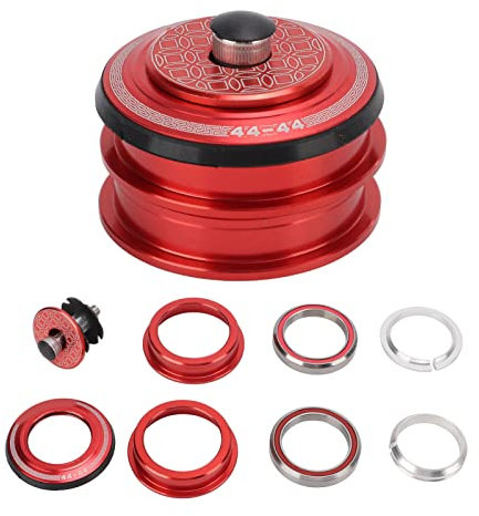 equlup Bike Headset, 44mm Double Bearings Steel Mountain Bicycle Headset Top Cap Bike Front Fork Stem BMX Bearing Nuts for Ordinary Straight Fork Tube (Red)