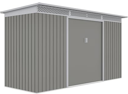 Gartenhaus G21 GRAH 483, 340 x 142 cm, grau metallic, einfache Montage, 4,83 qm, verzinkte Oberfläche, Lüftungsgitter
