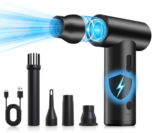 MERTTURM Compressed Air Duster, Aluminium Alloy 120000RPM Electric Portable Air Duster Blower Vacuum Cleaner with Adjustable Speed, Durable Rechargeable Brushless Motor Powerful Fan for PC/Car/Home