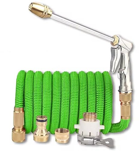 Kit De Tuyau D'arrosage Extensible Pour Jardin Avec Pistolet Pulvérisateur En Cuivre,flexible Et À Connexion Rapide, Tuyau D'arrosage Pour Lavage De Voiture(Green,50FT)