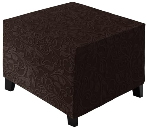 ele ELEOPTION Stretch-Sitzbezüge, quadratischer Fußhocker-Bezug, Samt-Jacquard, abnehmbar, waschbar, Stretch-Pouf-Bezug, rutschfest, staubdicht, Ottomanen-Schonbezug, Größe L (43–56 cm