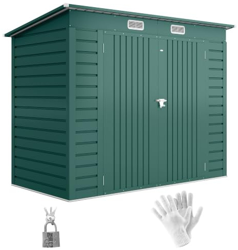 Outsunny Metall Gerätehaus 2,7 m² Pultdach Doppeltür 249x121x183cm Grün | Abschließbar, Fenster, Geräteschuppen, Gartenhaus, Outdoor Garten Schuppen Schrank, für Hinterhof Außenbereich