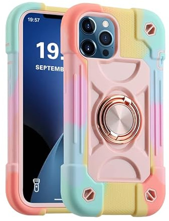 Gunroc for iPhone 15 Pro Case with 360°Rotate Ring Stand,Military Grade Drop Shockproof,Full Body Protection,Heavy Duty,3-Layer Protective Cover for iPhone 15 Pro Pink