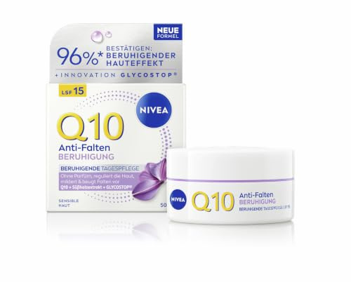 NIVEA Q10 Anti-Falten Tagespflege, Anti-Falten-Tagescreme mit Q10, Süssholz & Glycostop, parfümfreie Gesichtspflege für sensible Haut, BERUHIGUNG (50 ml)
