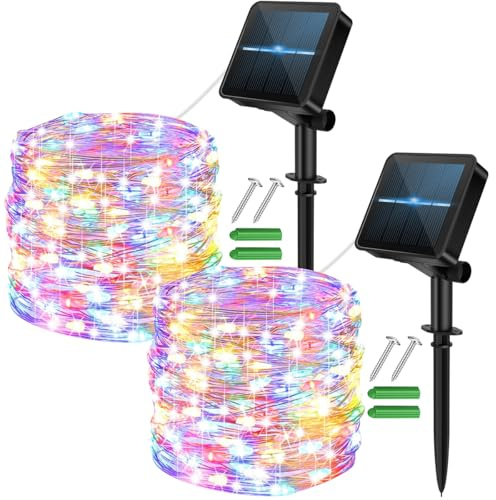 micocali Solar Fairy Lights,2 Pack 12M/40Ft 120LED Solar Garden Lights with 8 Modes Waterproof Copper Wire Decorative String Light for Outdoor/Indoor, Yard, Party, Wedding, Patio (Multi-Coloure)