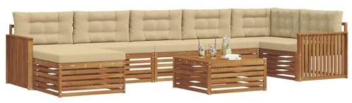 vidaXL Sofagarnituren 8 pcs Natur und Beige Massivholz Akazie, Garten Ecksofa Set, modernes Outdoor-Möbel, strapazierfähig, zum Chillen am Pool, für die Terrasse