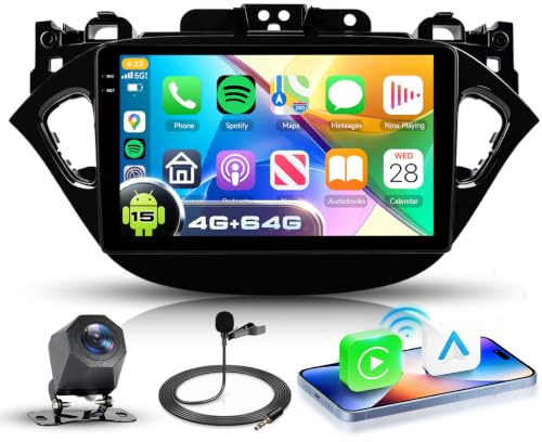 VECHTEL 4G+64G Android 15 Radio de Coche para Opel Corsa 2015-2019, 9'' Incell HD de Pantalla Táctil con Carplay Android Auto Inalámbrico, Autoradio con GPS Wi-Fi USB Bluetooth Radio FM RDS Cámara