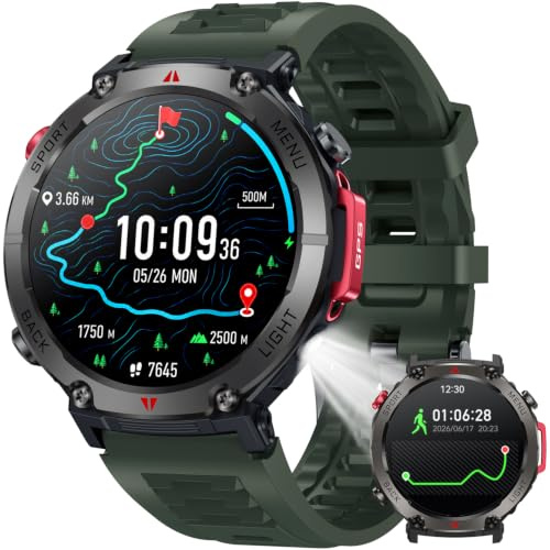 Smartwatch Reloj Inteligente Hombre con GPS: 1.46 Militar Smart Watch con Llamadas Bluetooth Brújula 530mAh 100+ Deportivos Pulsera Actividad con SpO2 Sueño Podómetro IP68 Impermeable IOS Android