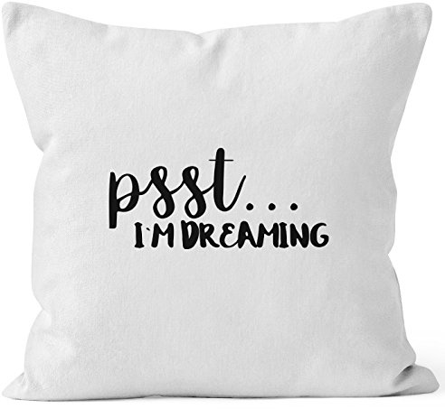 MoonWorks Kissenbezug Psst I`m Dreaming Spruch Müde Schlafen Kissen-Hülle Deko-Kissen Baumwolle Weiss 40cm x 40cm