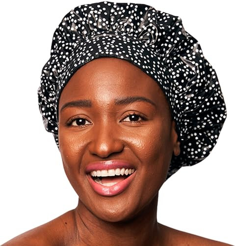 No Pinch TIARA Shower Cap Best Shower Cap in USA Terry Lined Reversible Patented TIARA Shape (Dots)