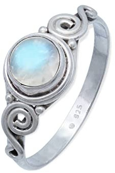 mantraroma Ring Silber 925 Damen Regenbogen Mondstein Edelstein weiß ausgefallen verspielt