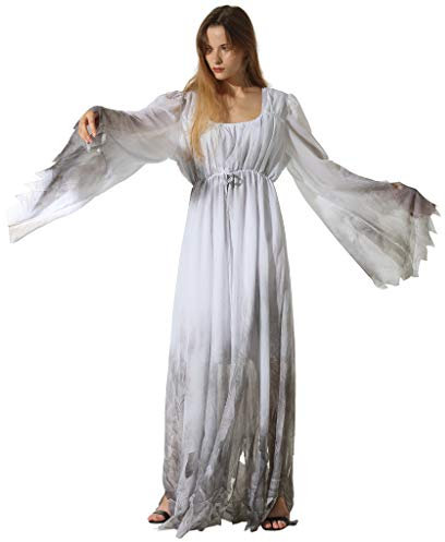 EraSpooky Damen Gossamer Ghost Kostüm Gothic Victorian Weiß Schick Kleid (Large)