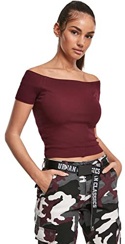 Urban Classics Women's Ladies Off Shoulder Rib Tee Vest, Red (Redwine 02243), Medium