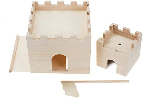 Glorex 6 1684 204 - Burg aus Holz, 3 teiliges Set mit Fahne, 2 Burgtürme je 18 x 18 x 15 cm und 10 x 10 x 10 cm, zum Selbstgestalten und Verzieren