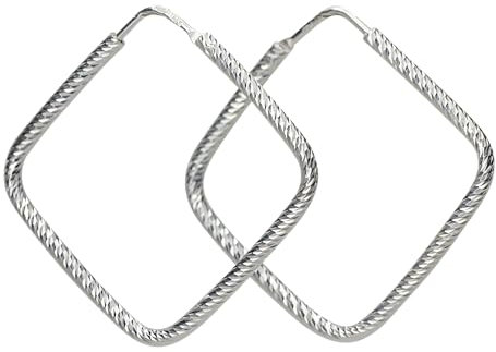 SILBERMOOS Damen quadratische Creolen Quadrat Viereck viereckige glänzend diamantiert 925 Sterling Silber Ohrringe