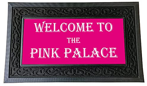 Pajo Personalised Heavy Duty Door Mat 750x450mm With 1 Insert. Premium Quality Rubber and Polyester. Customised with Message of your choice. Replaceable inserts also available below. (Pink)