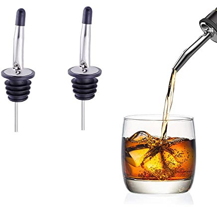 Verseur d'alcool,2 pièces Bec Verseur de Bouteille en Acier Inoxydable Premium avec capuchons anti-poussière en silicone pour bouteilles de vinaigre de sirop de café à l'huile d'olive.
