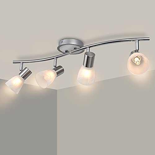 Unikcst 4 Flammig E14 Deckenlampe LED Schwenkbar 230V Deckenstrahler Glasmuster Lampenschirm Deckenleuchte inkl. 4x 4W 3000K 460lm Leuchtmitte Warmweiß