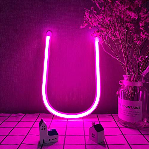 Neon-Brief-Leuchten LED Rosa U Neon Brief Zeichen Leuchten Buchstaben 26 Alphabet Buchstaben Beleuchtung USB/Batteriebetriebene kreative Nachtlampe Dekor für Home Party Bar Christmas Wedding Festiv