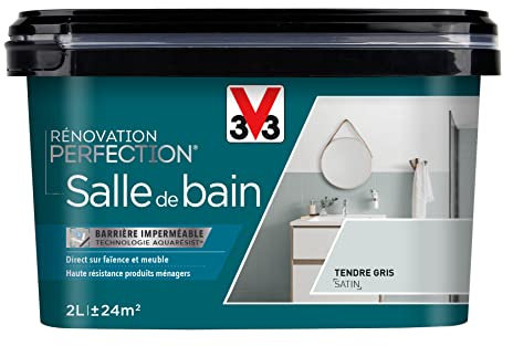V33 Peinture de rénovation salle de bain, Rénovation perfection Tendre gris satin 2L