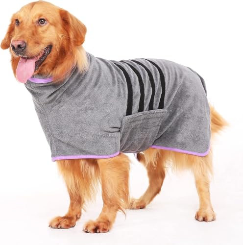 HezzLuv Bademantel für Hunde, Microtuch aus Mikrofaser für Mittelgroße und größere Tiere - Grau, Schnelles Trocknen, Super Saugfähig, perfekt für Hunde und Katzen (Lila, XL)