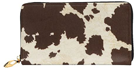 AABSTBFM Geldbörse mit Kuhfell-Aufdruck, bedruckt, Leder, für Damen und Herren, Reißverschluss, Clutch, lange Geldbörse, Kartenhalter, Kuhfell-Aufdruck, Einheitsgröße