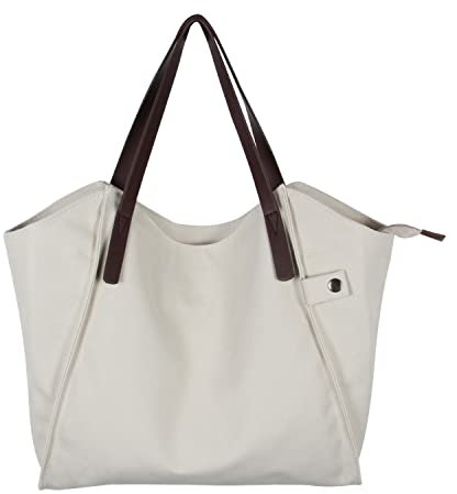 EVEOUT Damen Segeltuch Schultertasche Hohe Kapazität Hobo-Shopper Einkaufstasche für die Arbeitsschule Lässige Handtasche Weiß