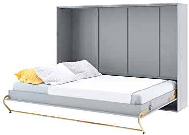 MEBLINI Schrankbett Concept Pro - Wandbett mit Lattenrost - Schrank mit Klappbett - Wandklappbett - Murphy Bed - Bettschrank - CP-04-140x200cm Horizontal - Grau Matt Mit Matratze
