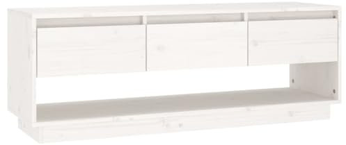 vidaXL TV Schrank Lowboard TV Möbel Tisch Board Sideboard Fernsehtisch Fernsehschrank HiFi-Schrank Weiß 110,5x34x40cm Massivholz Kiefer