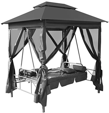 Chenshu Gartenschaukel mit Bettfunktion und Dach, Hollywoodschaukel, Gartenschaukel Für Erwachsene, Schaukelbank, Hollywood Schaukeln, 220×160×240 cm Stahl